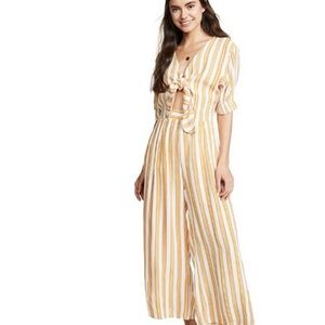 Striped Yellow Tie-Front Wide-Leg Jumpsuit